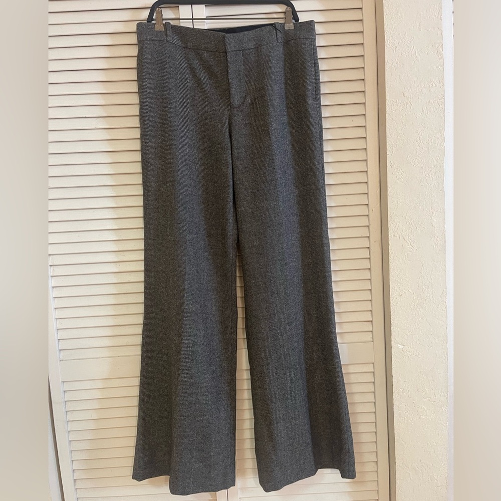 Zara Womens Dress Pants Size L Gray Striped Polyester Wide Leg Tweed Flat